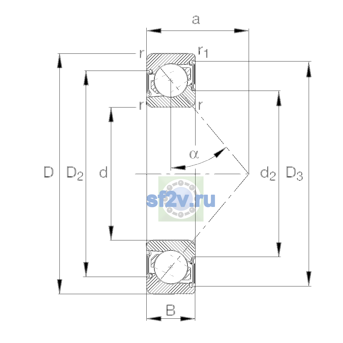 Схема подшипника 7303-B-XL-2RS-TVP-UO
