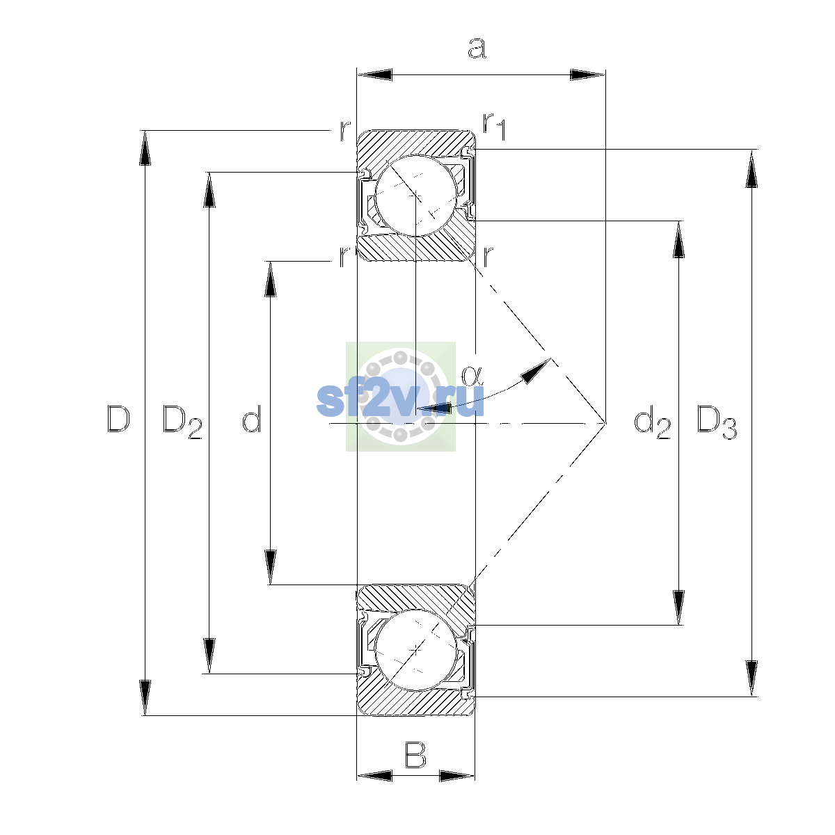 Схема подшипника 7304-B-XL-2RS-TVP
