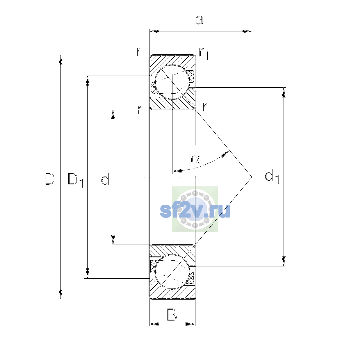 Схема подшипника 7304-B-XL-TVP-P5-UO