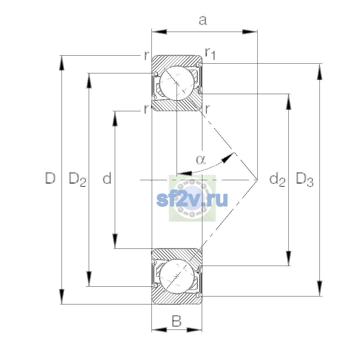 Схема подшипника 7305-B-XL-2RS-TVP