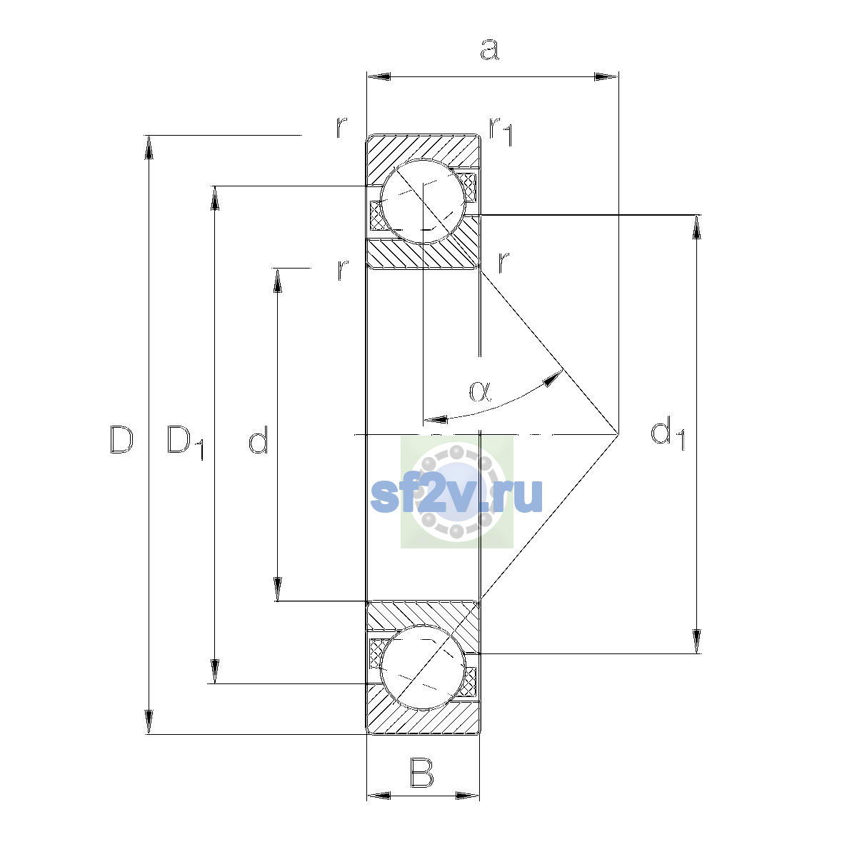 Схема подшипника 7305-B-XL-JP-UA