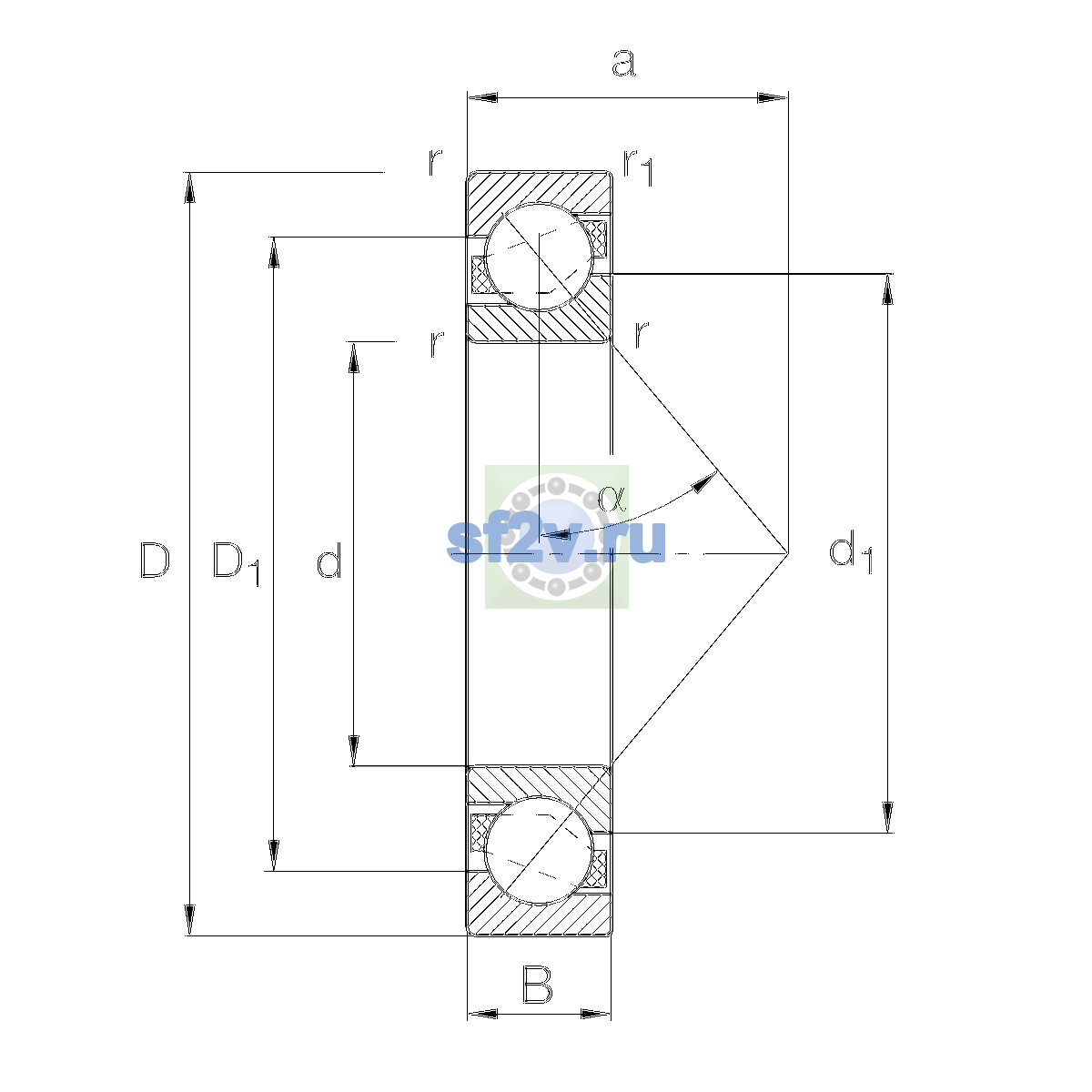 Схема подшипника 7305-B-XL-TVP-P5