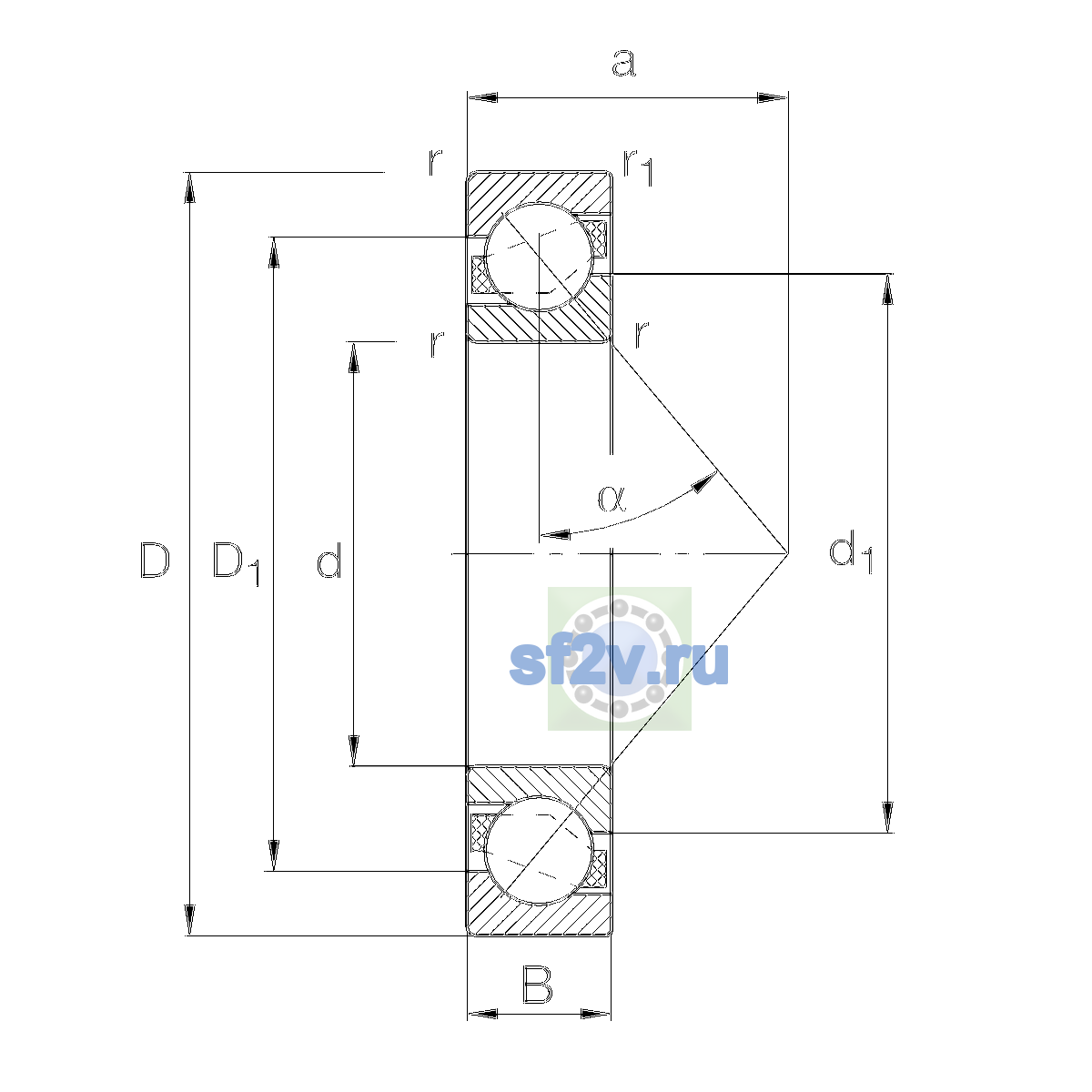 Схема подшипника 7305-B-XL-TVP-UA
