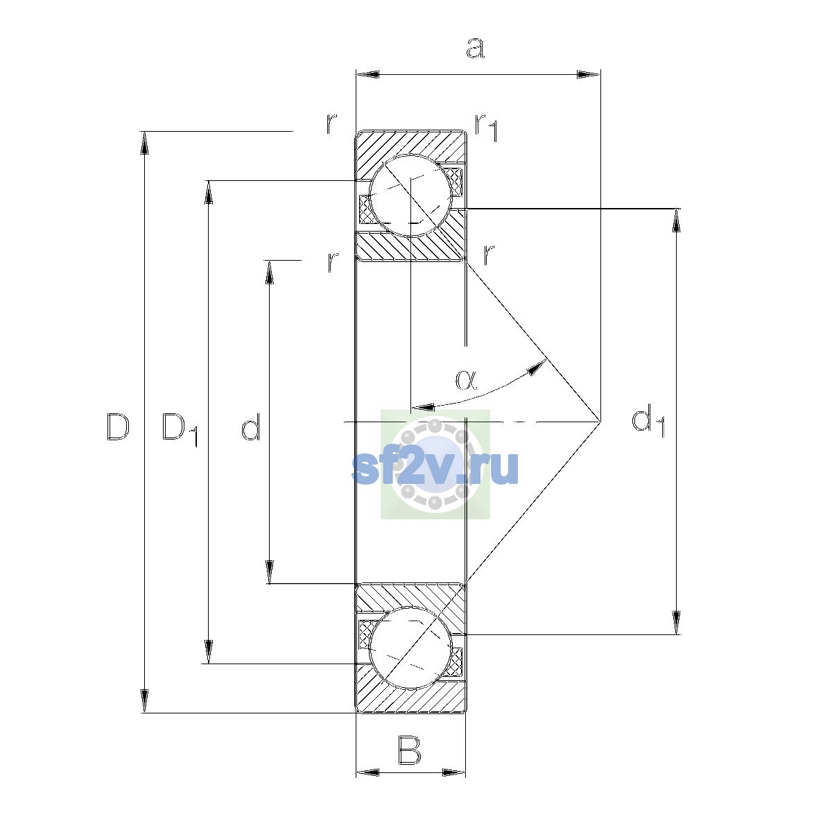 Схема подшипника 7305-B-XL-TVP-UO