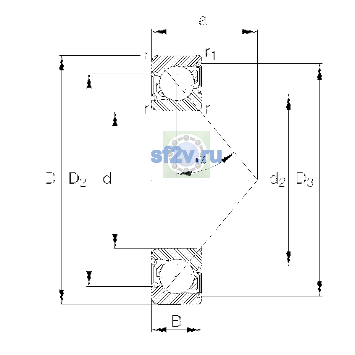 Схема подшипника 7306-B-XL-2RS-TVP
