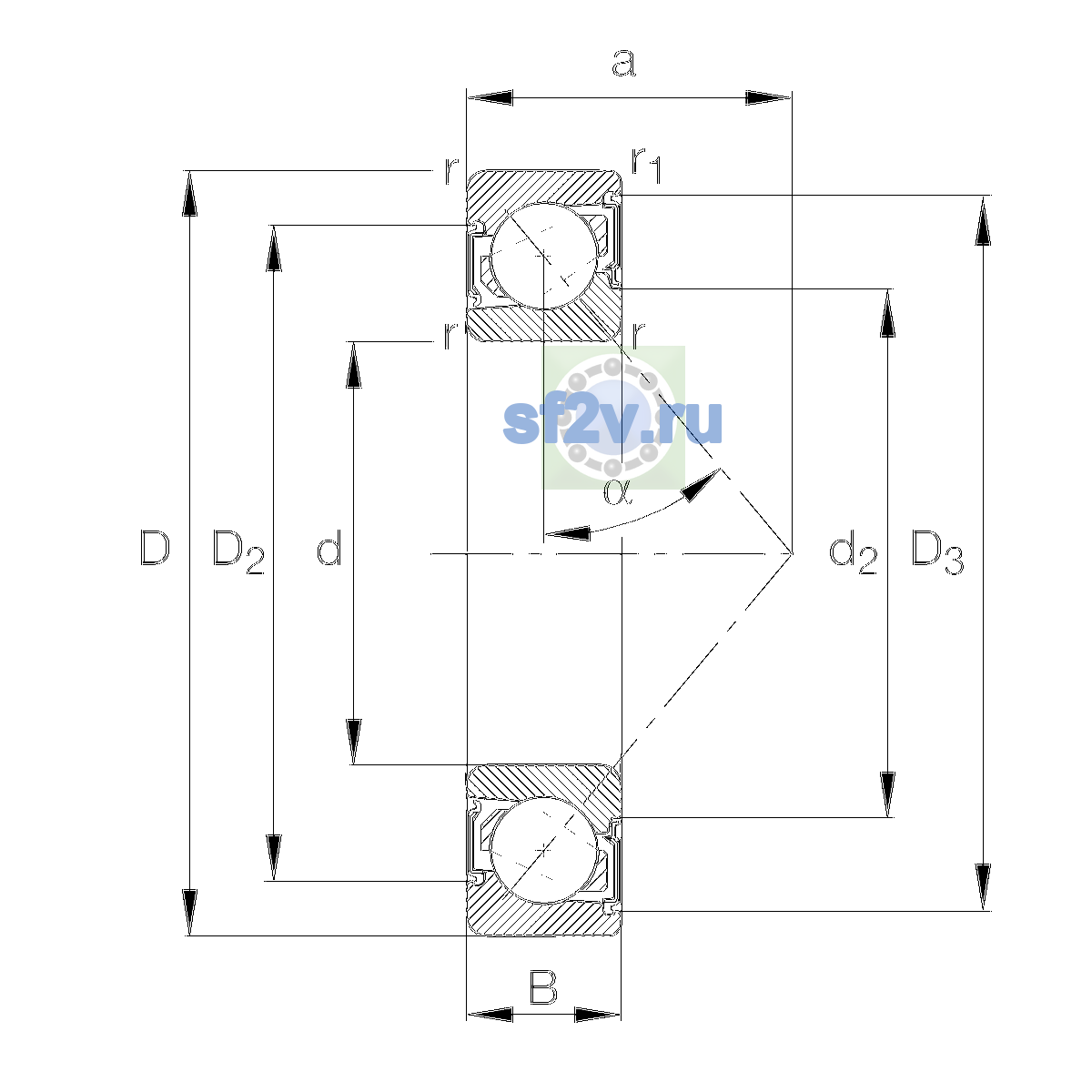 Схема подшипника 7306-B-XL-2RS-TVP-L138