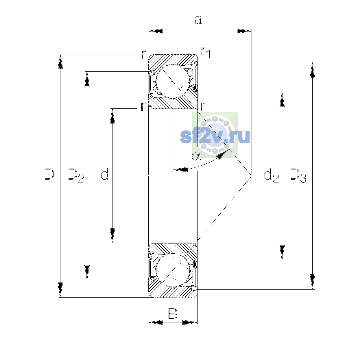 Схема подшипника 7306-B-XL-2RS-TVP-L198