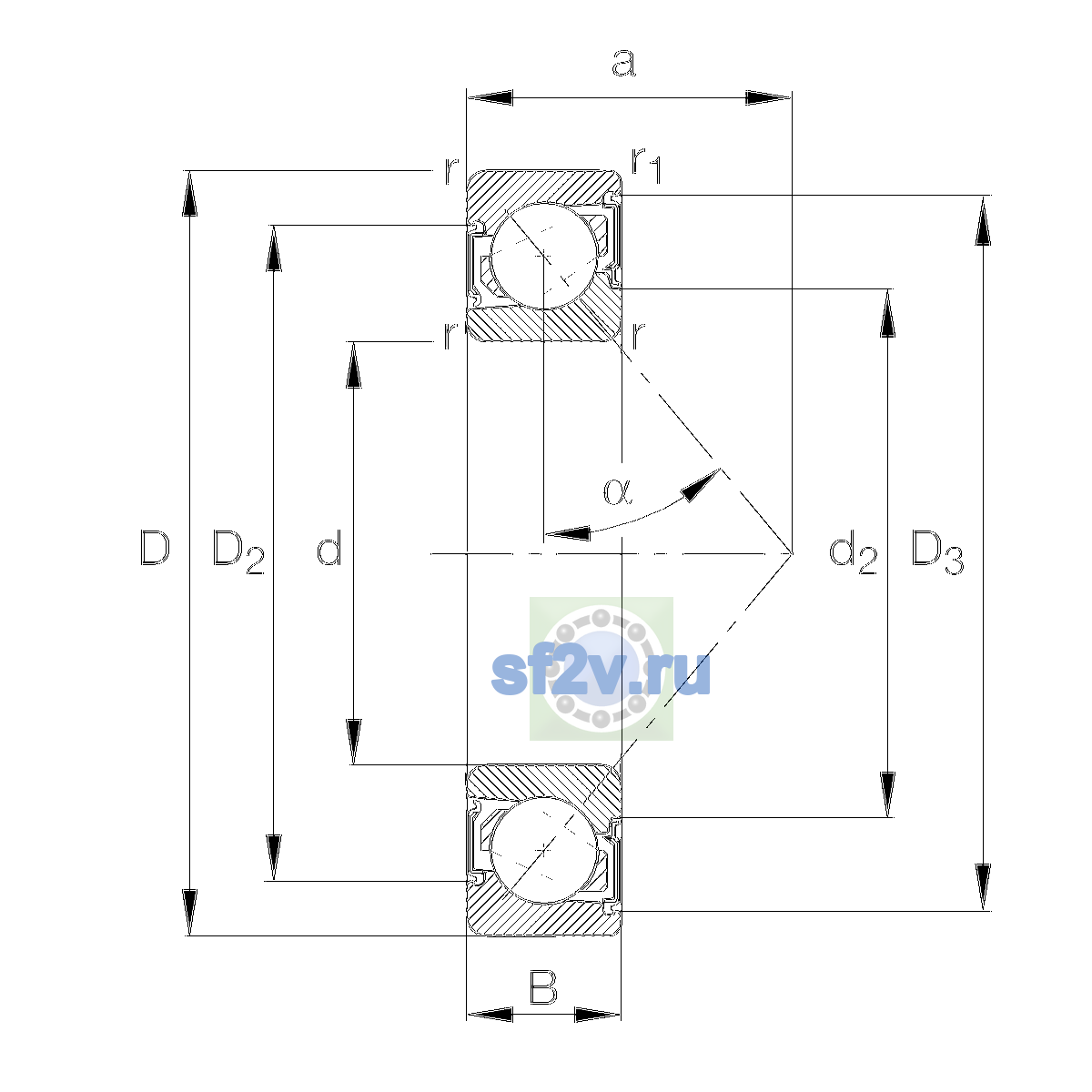 Схема подшипника 7306-B-XL-2RS-TVP-L237