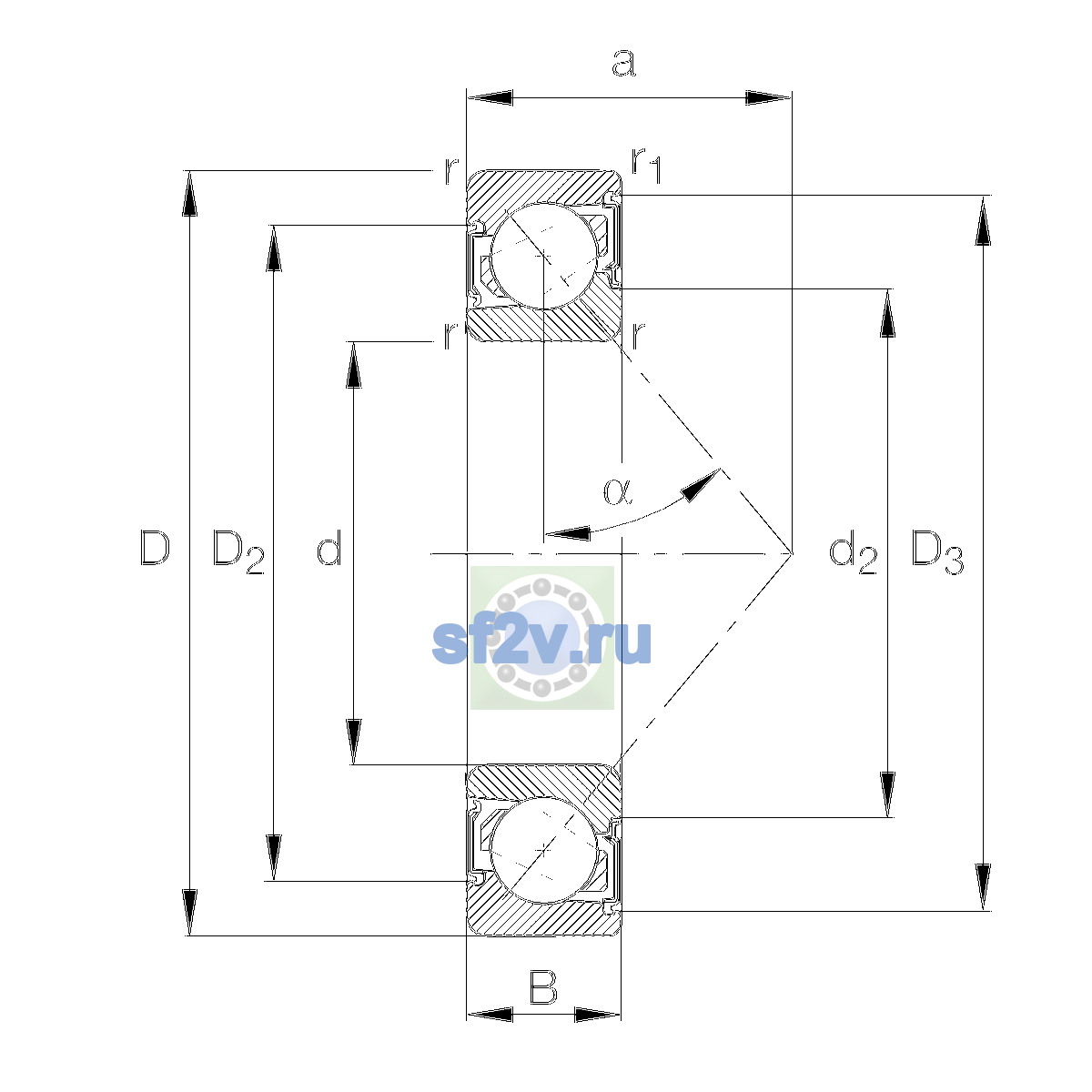 Схема подшипника 7306-B-XL-2RS-TVP-UO