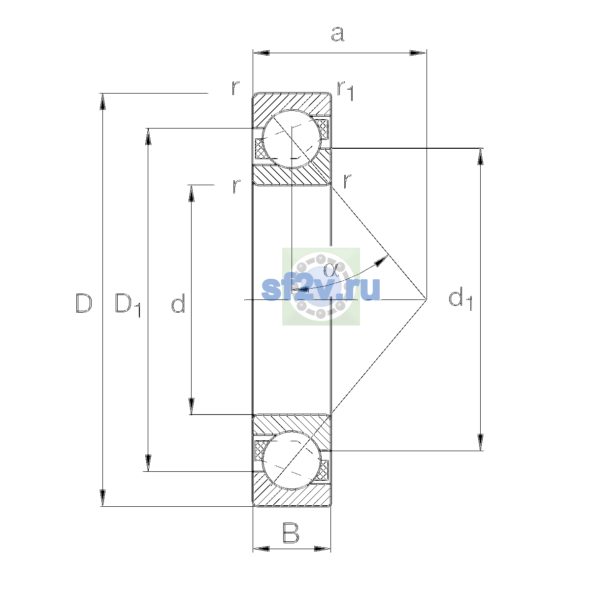 Схема подшипника 7306-B-XL-TVP-P5-UL