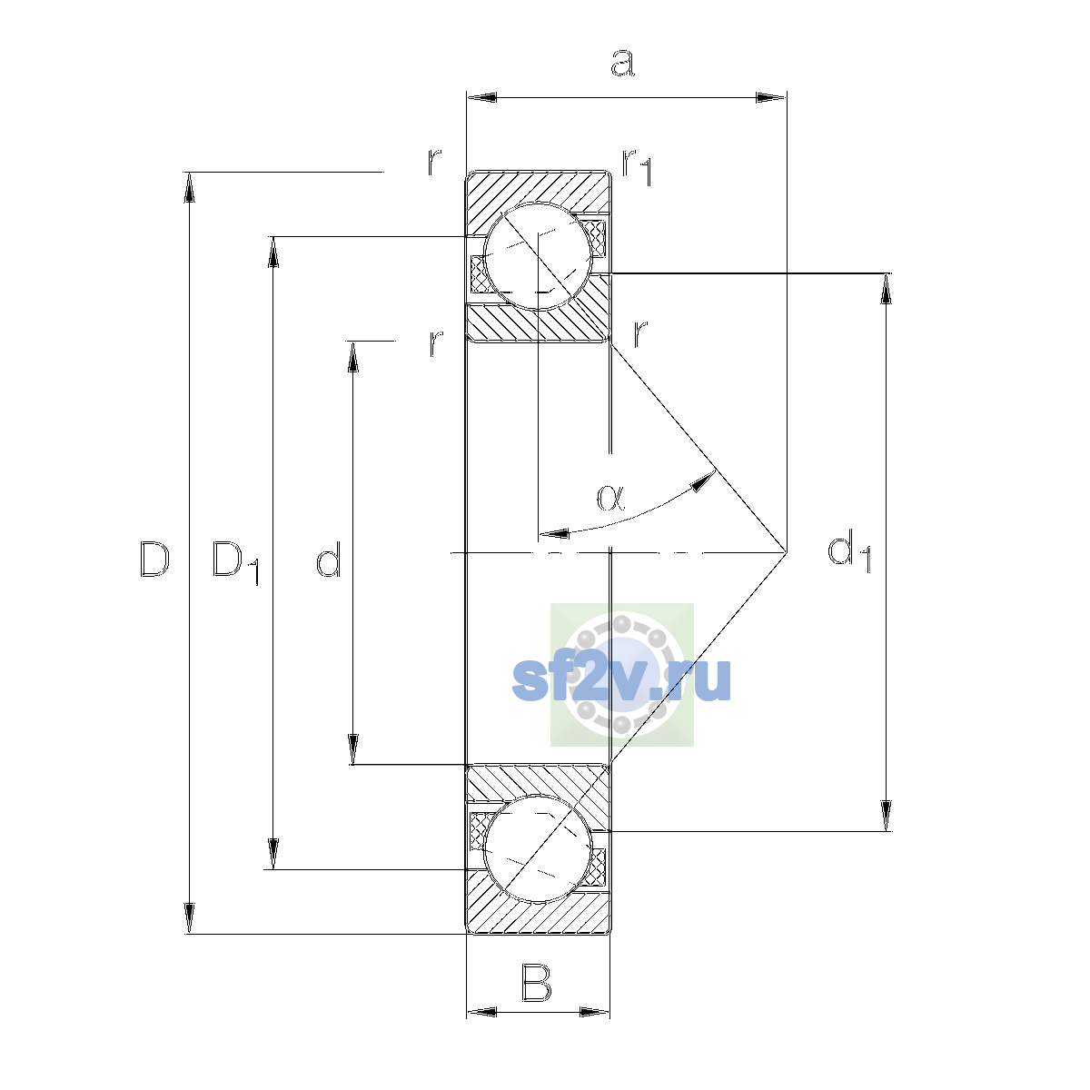 Схема подшипника 7306-B-XL-TVP-UA