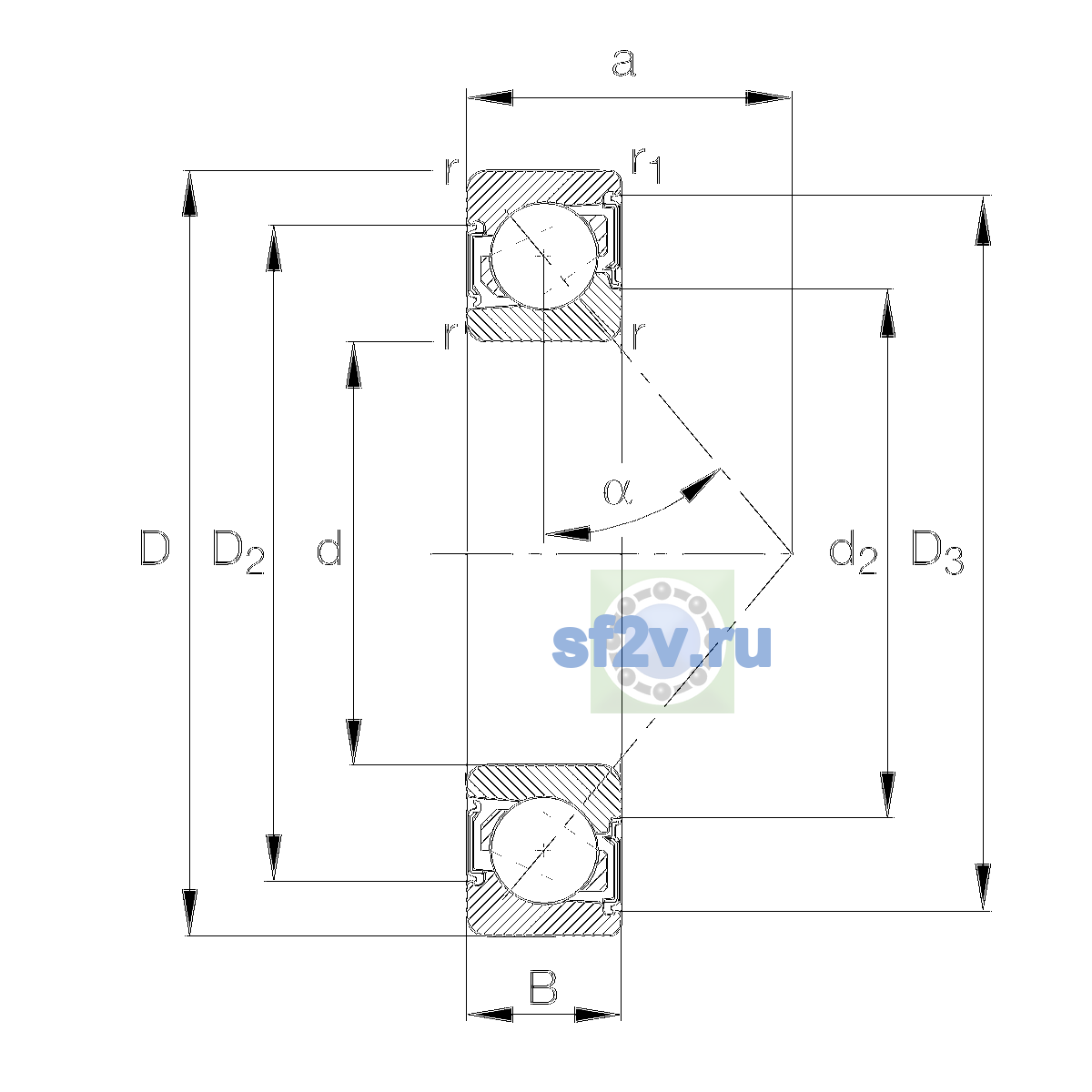 Схема подшипника 7307-B-XL-2RS-TVP