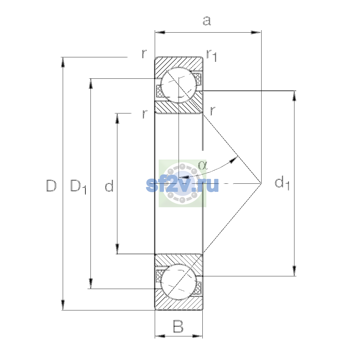 Схема подшипника 7307-B-XL-MP-UA
