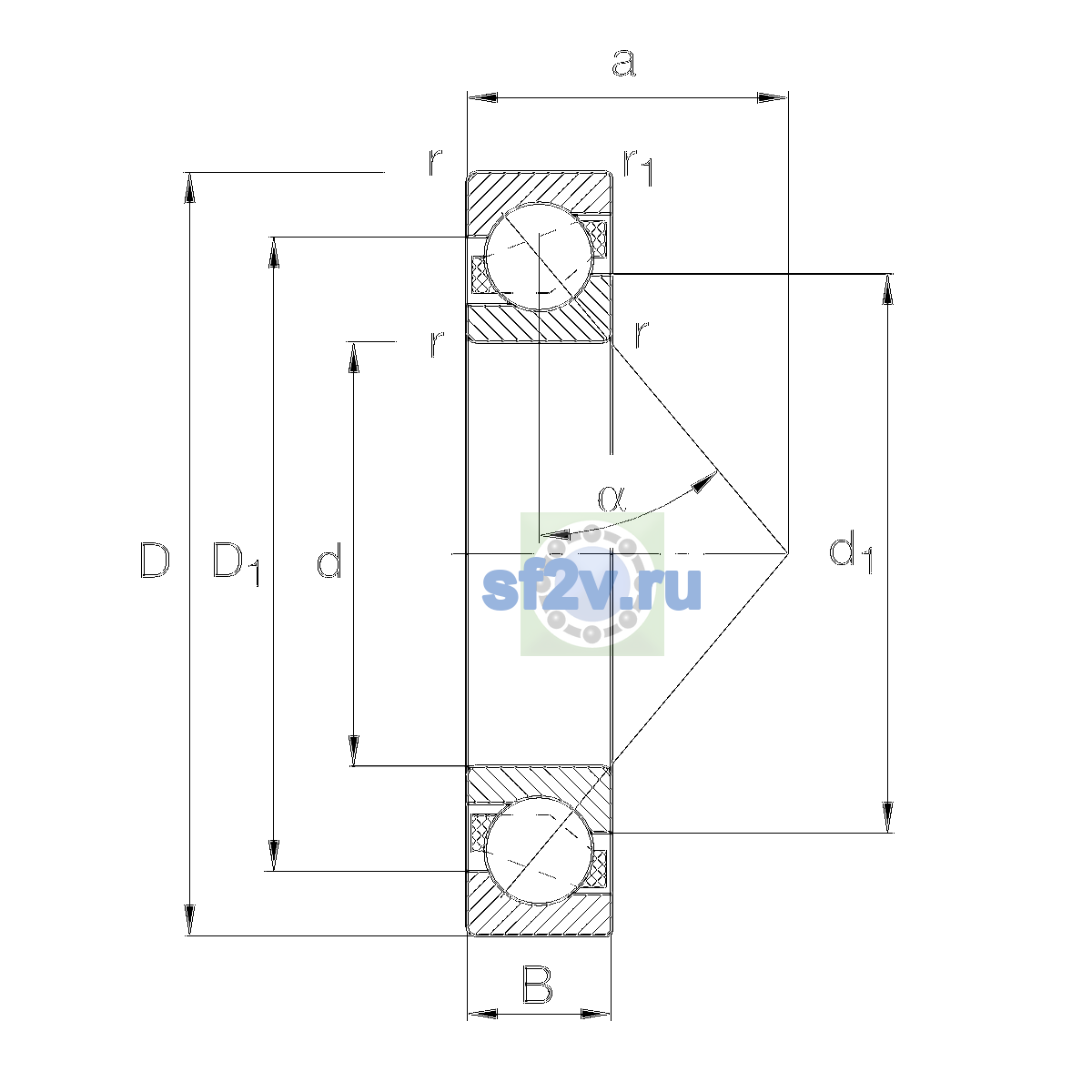 Схема подшипника 7307-B-XL-MP-UB