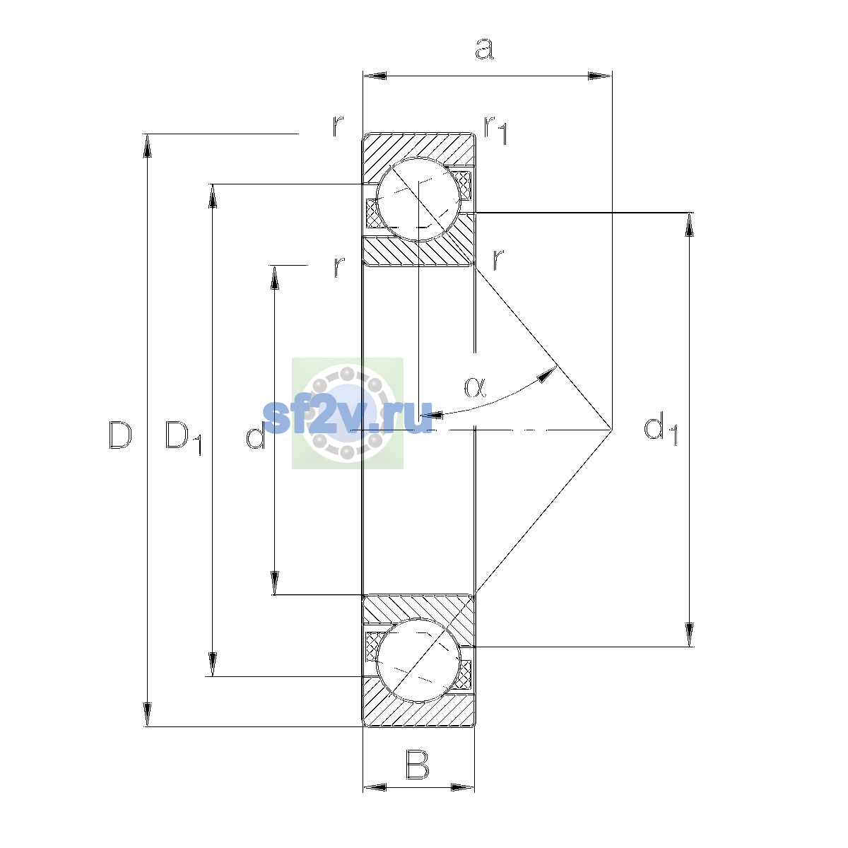 Схема подшипника 7307-B-XL-TVP-L055-UM