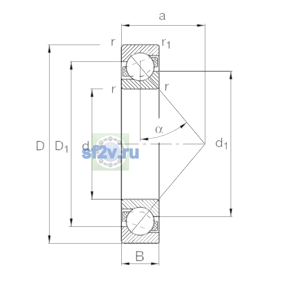 Схема подшипника 7307-B-XL-TVP-P5