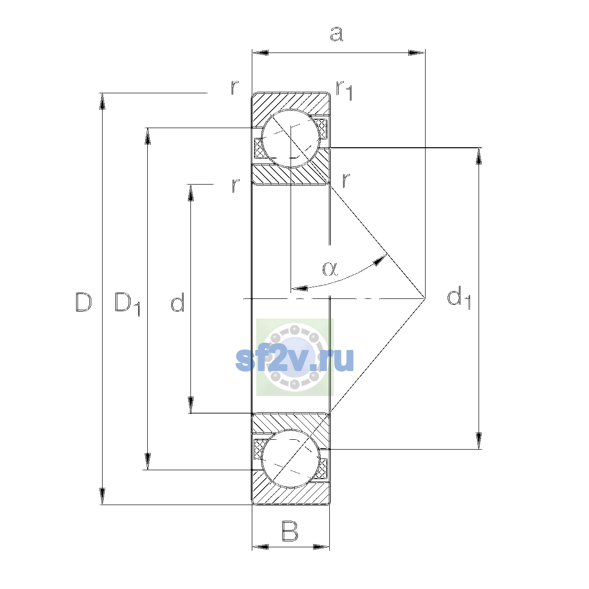 Схема подшипника 7307-B-XL-TVP-UA