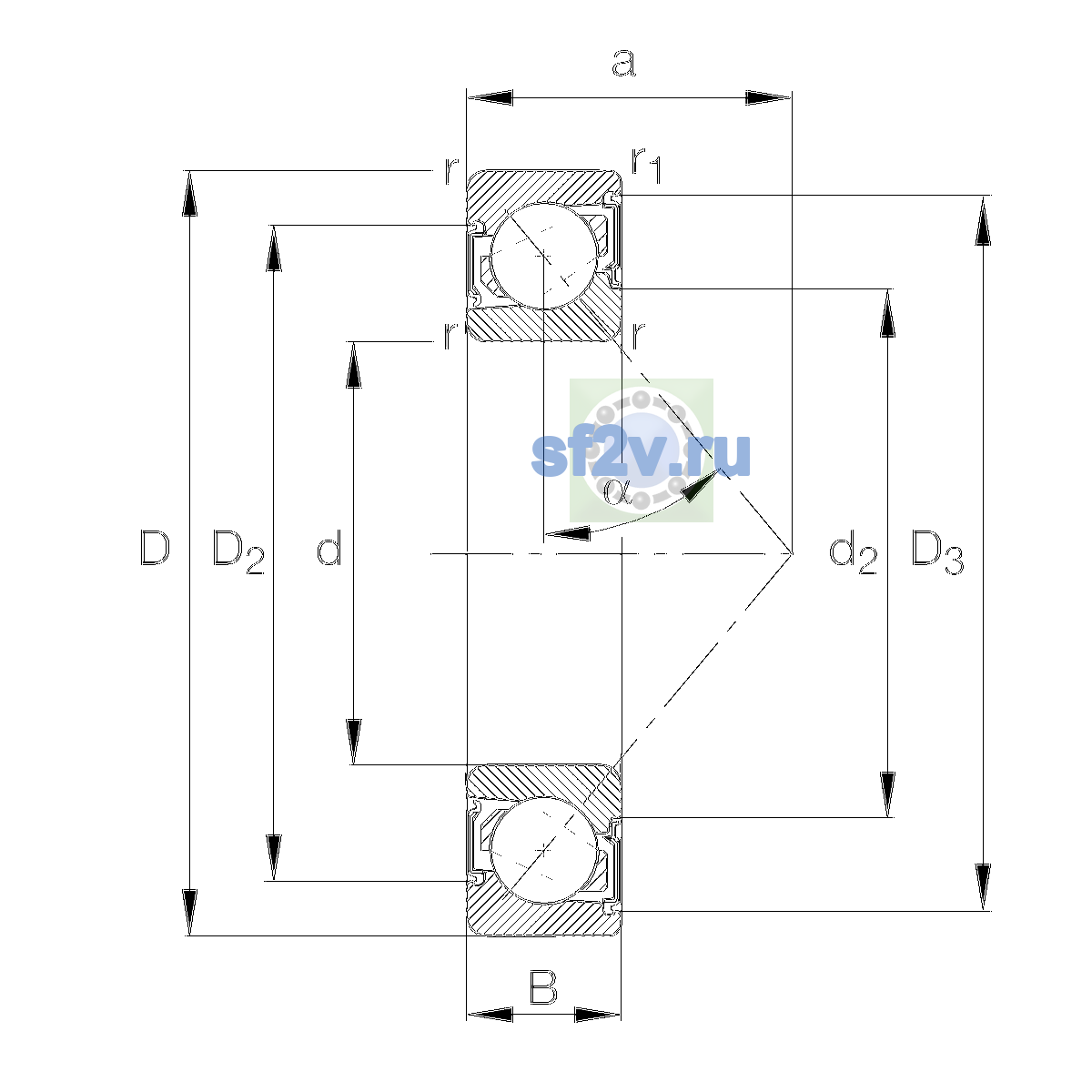 Схема подшипника 7308-B-XL-2RS-TVP