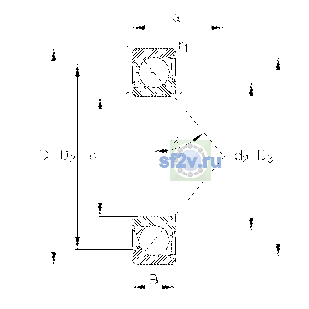 Схема подшипника 7308-B-XL-2RS-TVP-L100