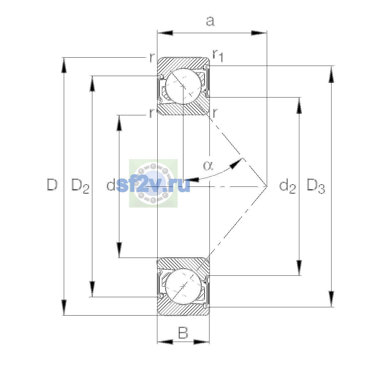Схема подшипника 7308-B-XL-2RS-TVP-L198