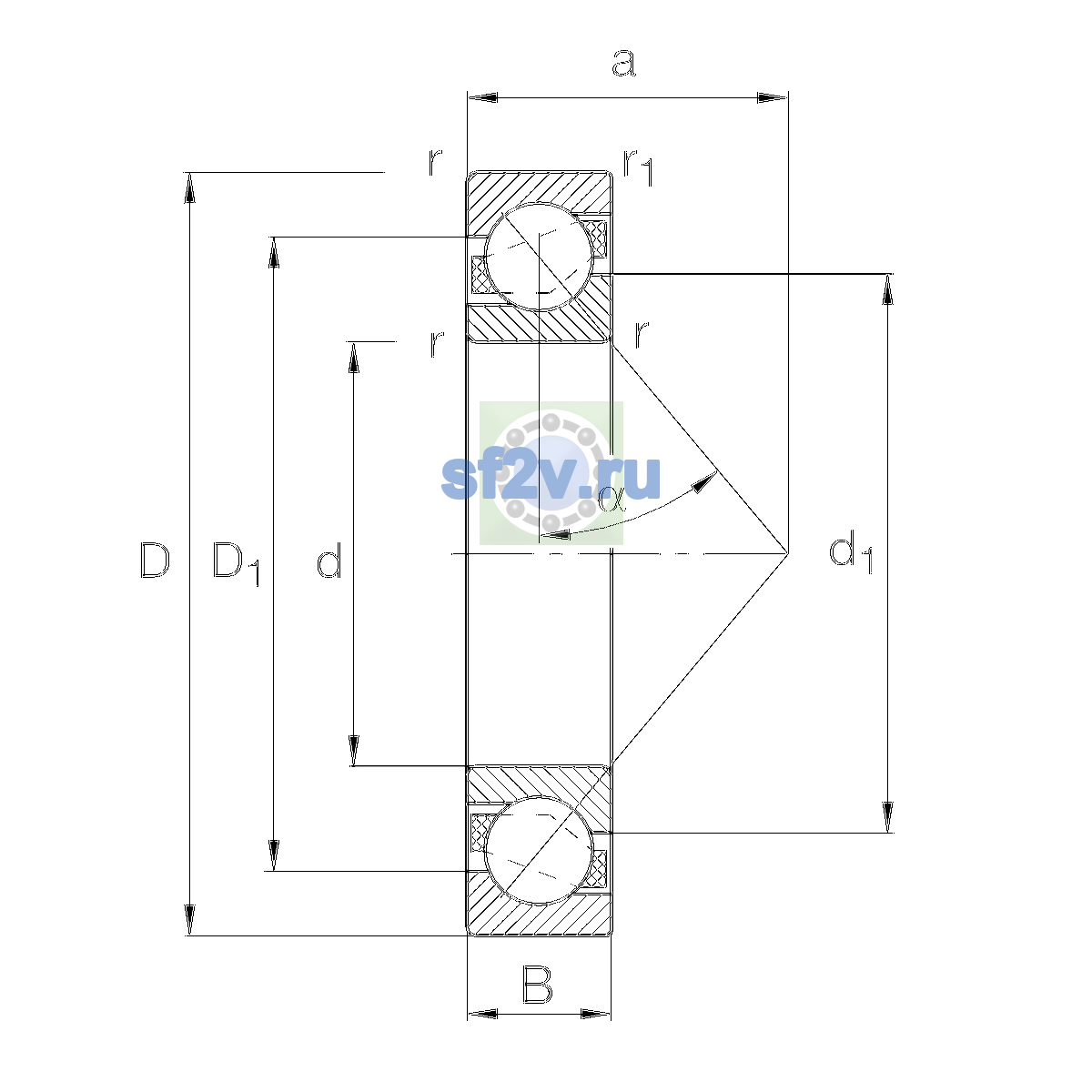 Схема подшипника 7308-B-XL-MP-UA