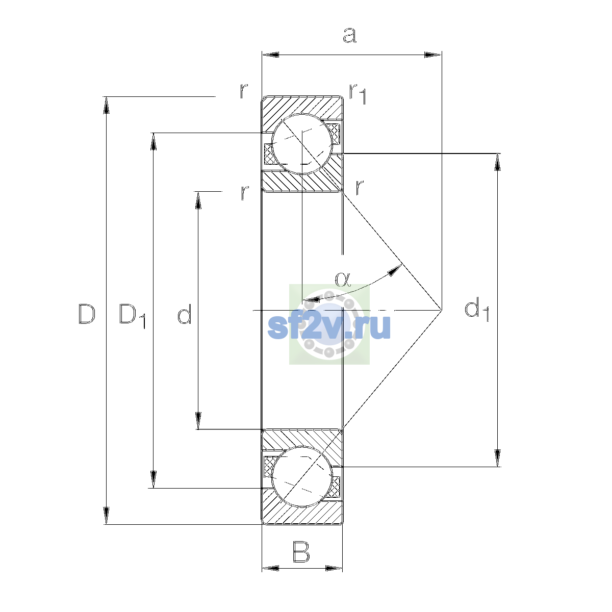 Схема подшипника 7308-B-XL-MPA-P5-UL