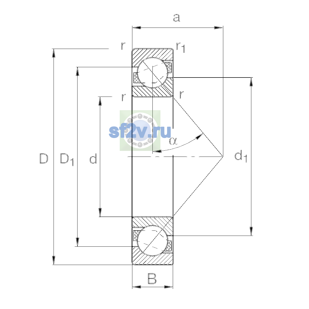 Схема подшипника 7308-B-XL-TVP-P5-UL