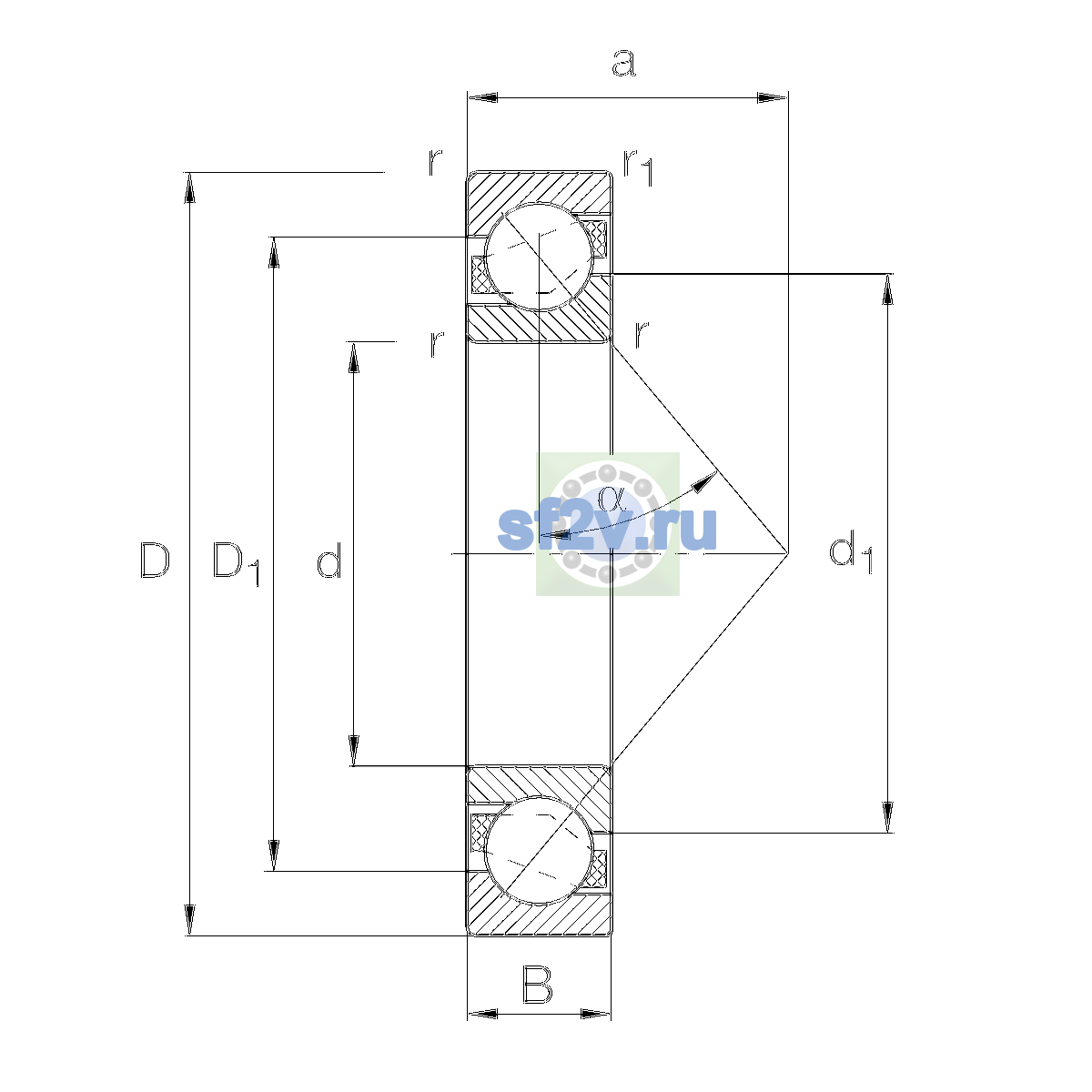 Схема подшипника 7308-B-XL-TVP-UO
