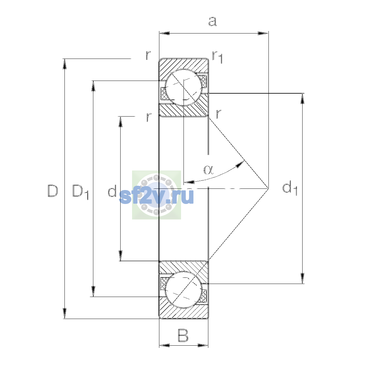 Схема подшипника 7310-B-XL-TVP-P5-UM