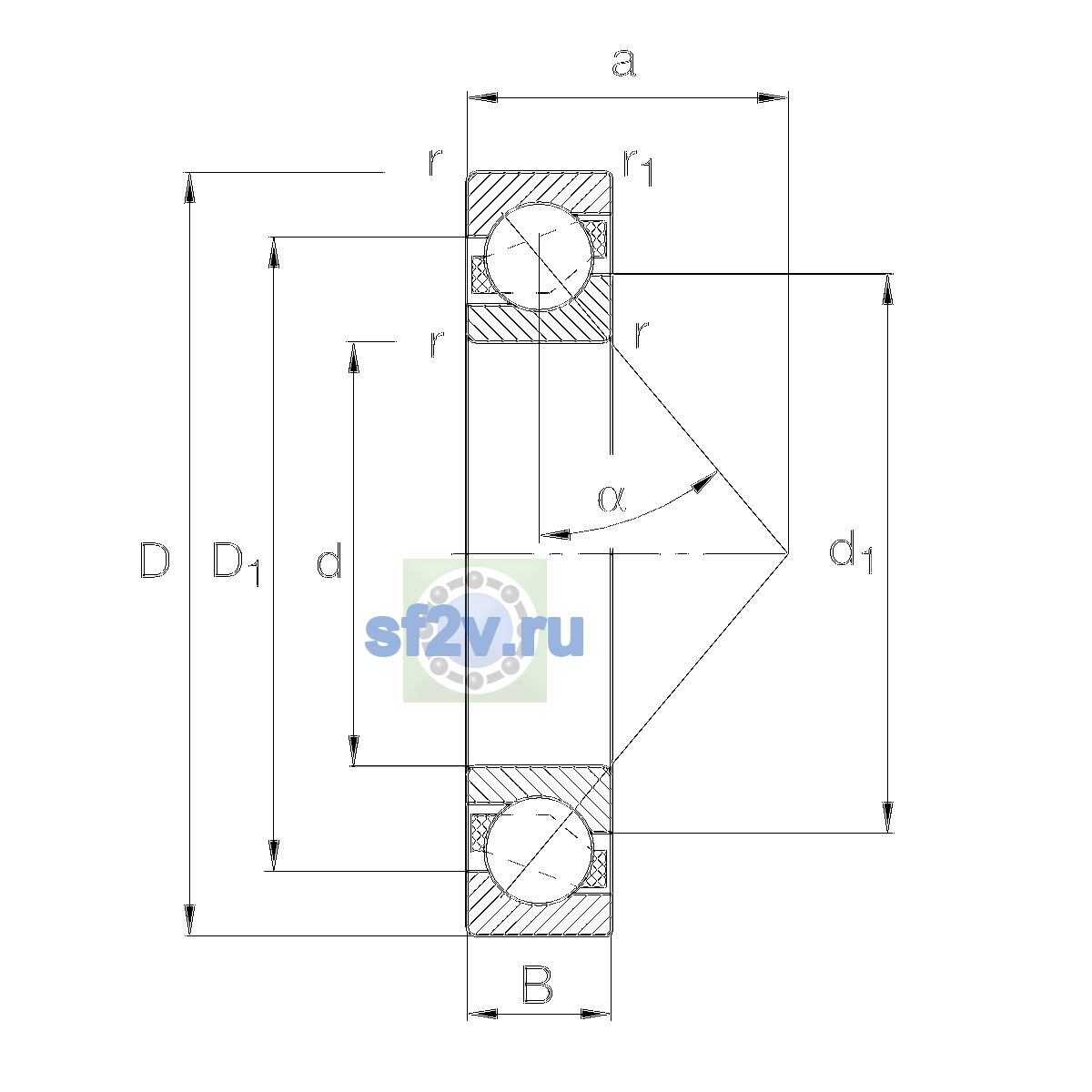 Схема подшипника 7312-B-XL-MP-UB