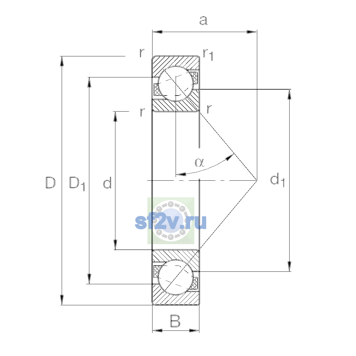 Схема подшипника 7316-B-XL-MP-P6-S1-UA