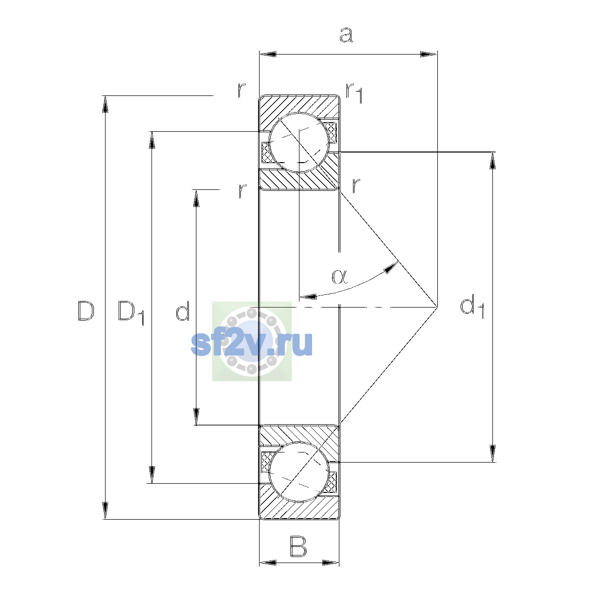 Схема подшипника 7318-B-XL-TVP-L055-UM