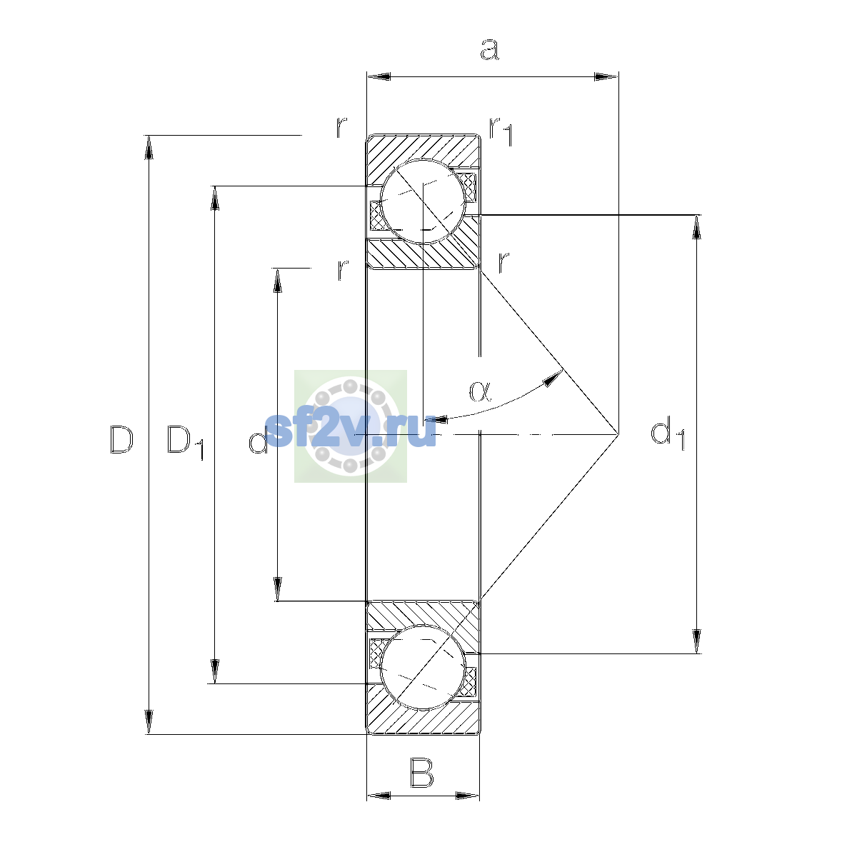 Схема подшипника 7320-B-XL-MP-UL