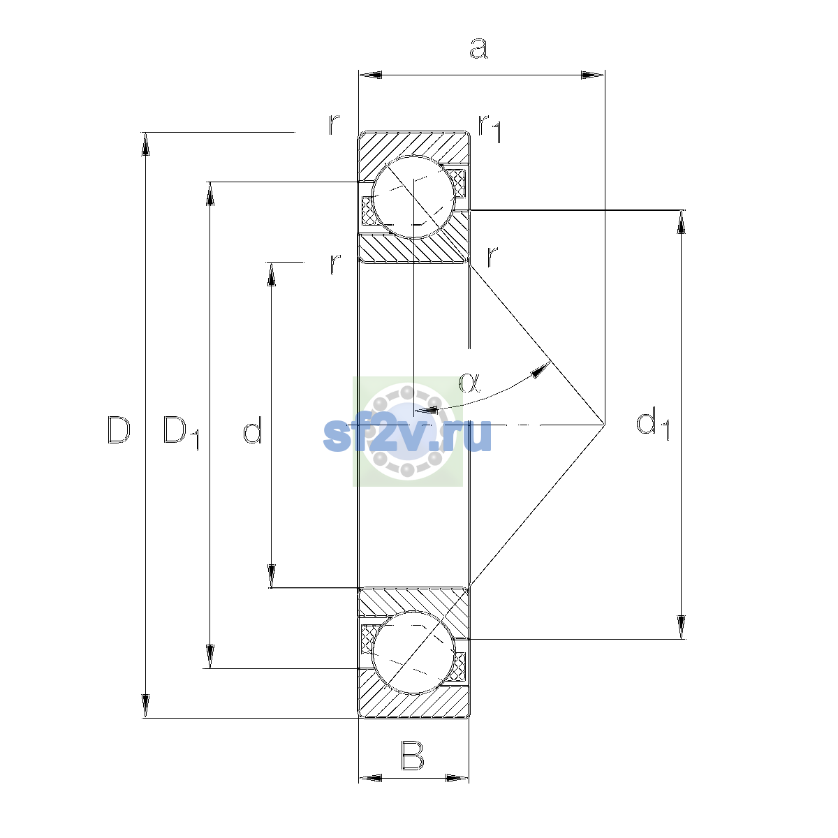 Схема подшипника 7322-B-XL-TVP-P5-UL