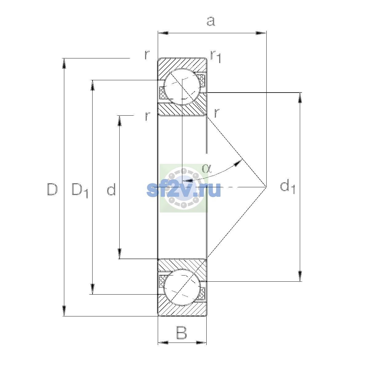 Схема подшипника 7340-B-MP-P5-UL