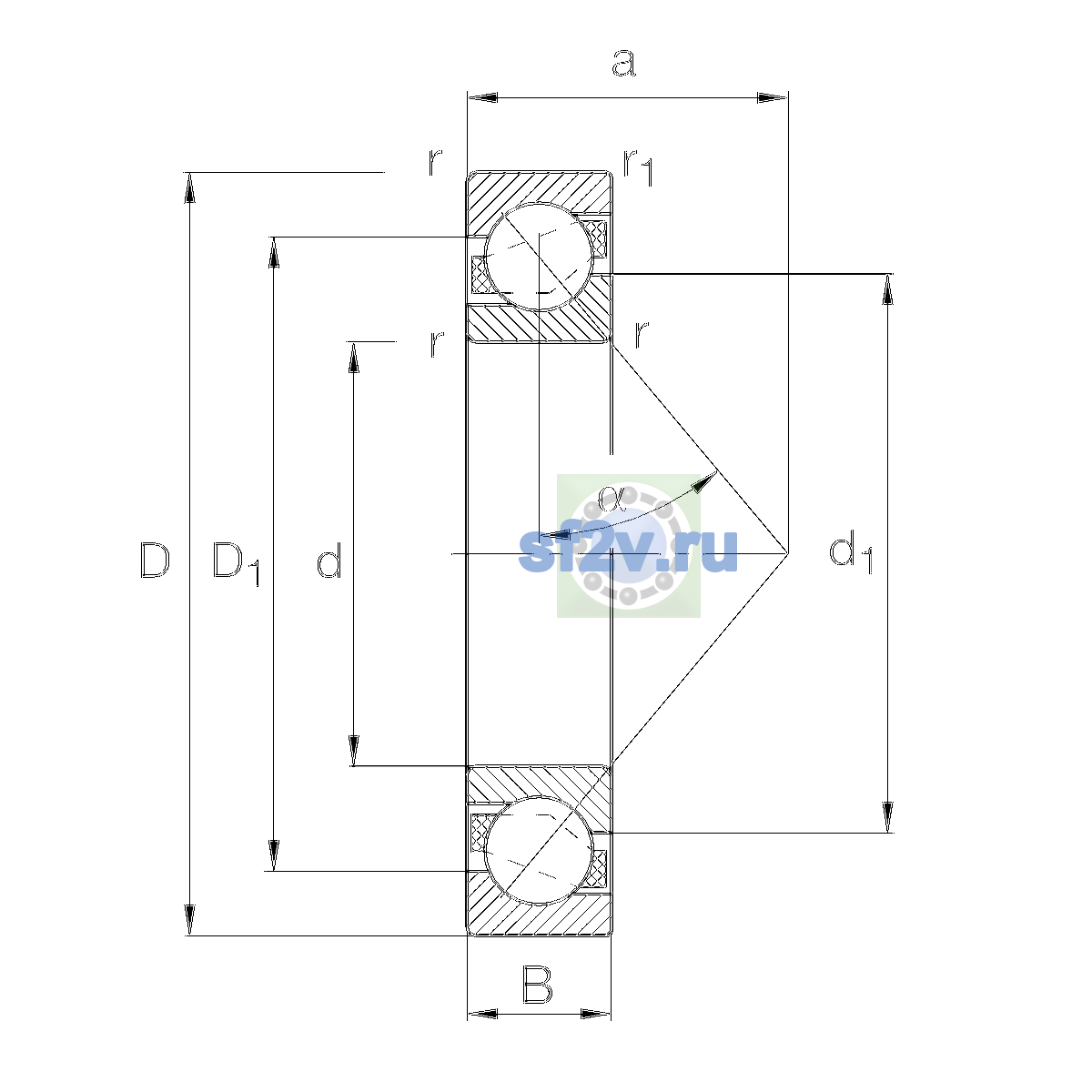 Схема подшипника 7405-B-XL-MP