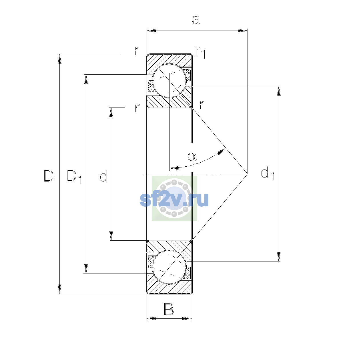 Схема подшипника 7405-B-XL-MP-UO