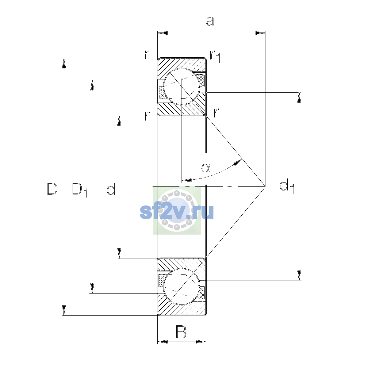 Схема подшипника 7406-B-XL-MP-UA