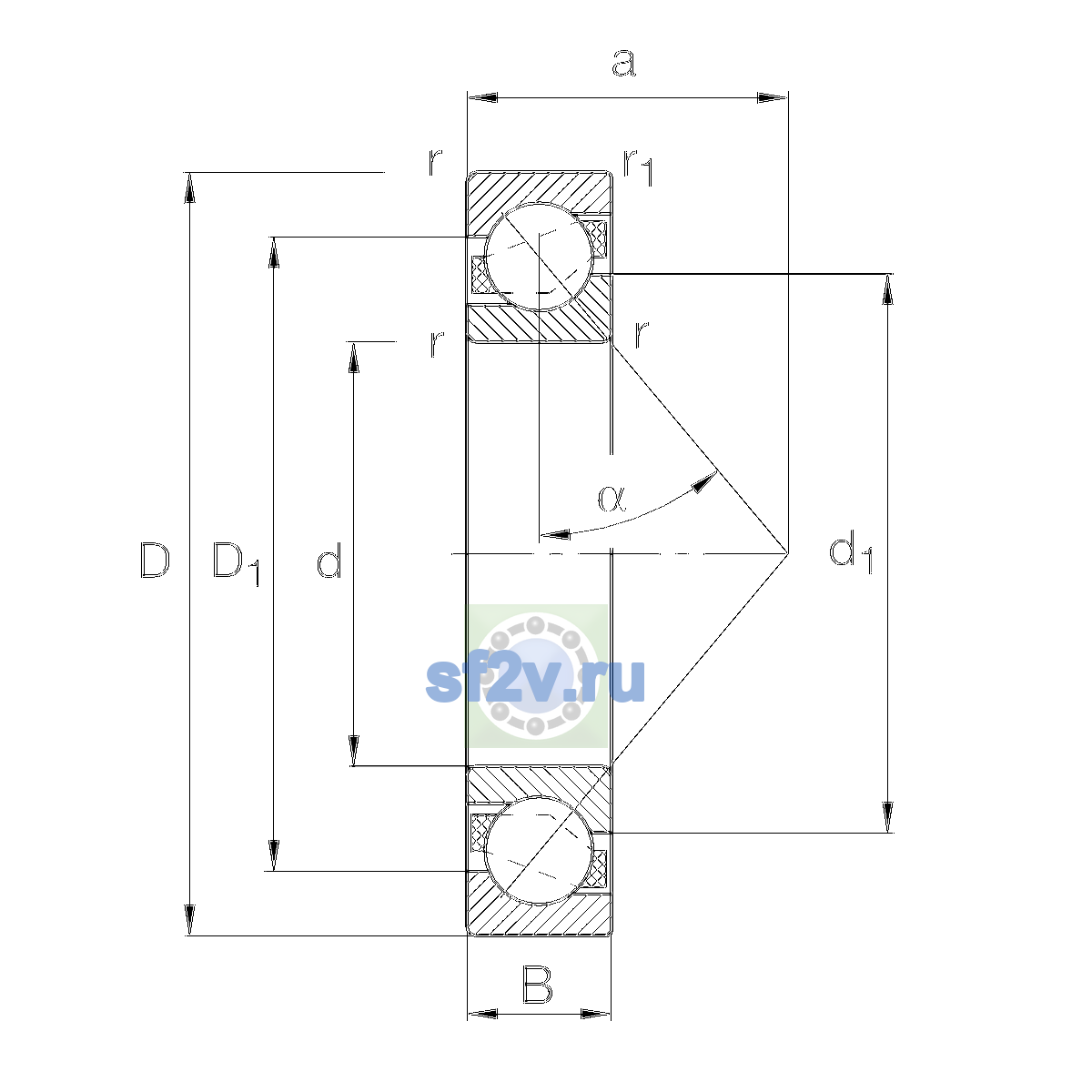 Схема подшипника 7408-B-XL-MP-UA