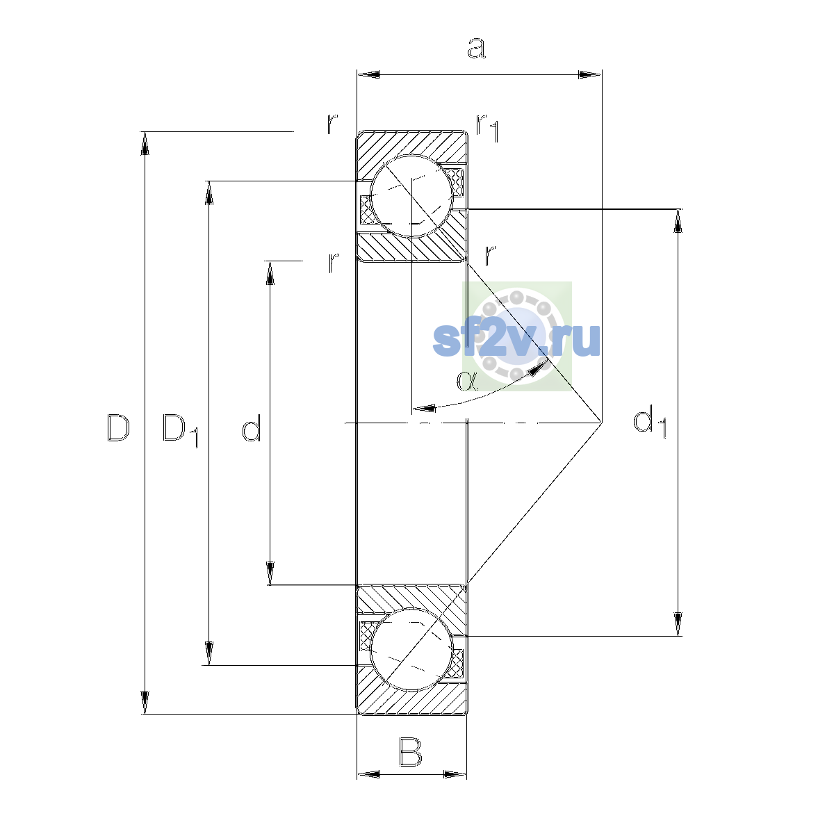 Схема подшипника 7409-B-XL-MP-UA