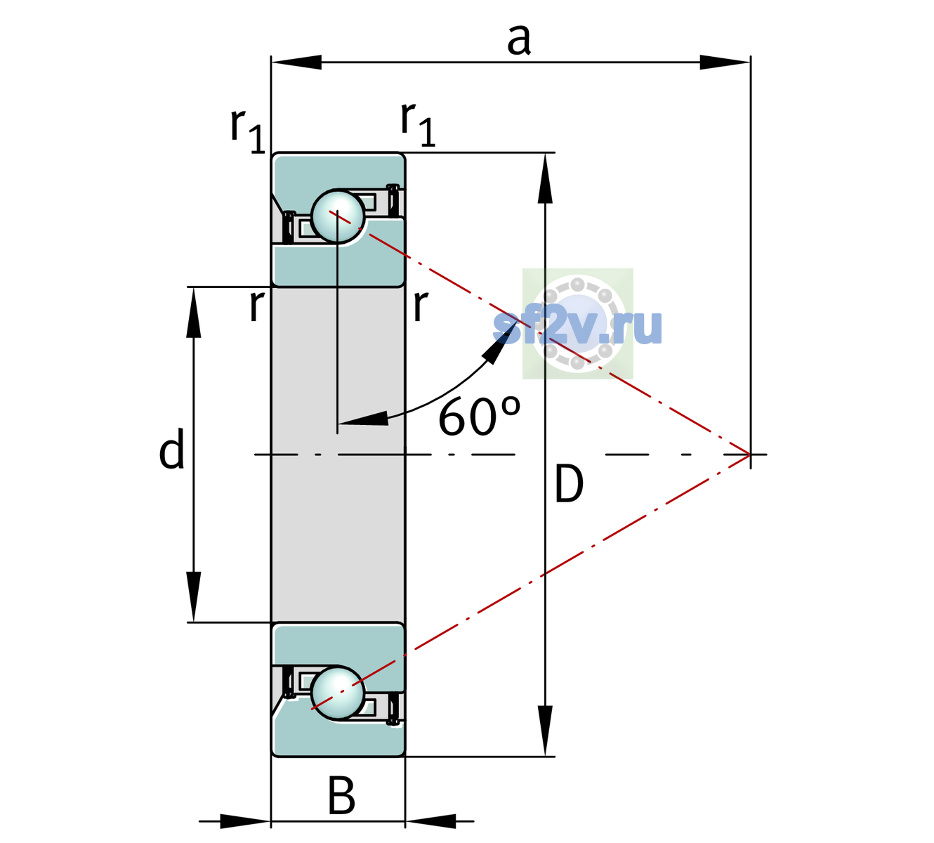 Схема подшипника 7602020-2RS-TVP