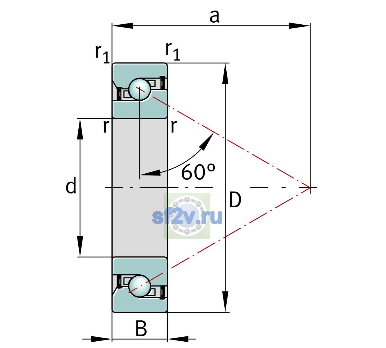 Схема подшипника 7602025-2RS-TVP