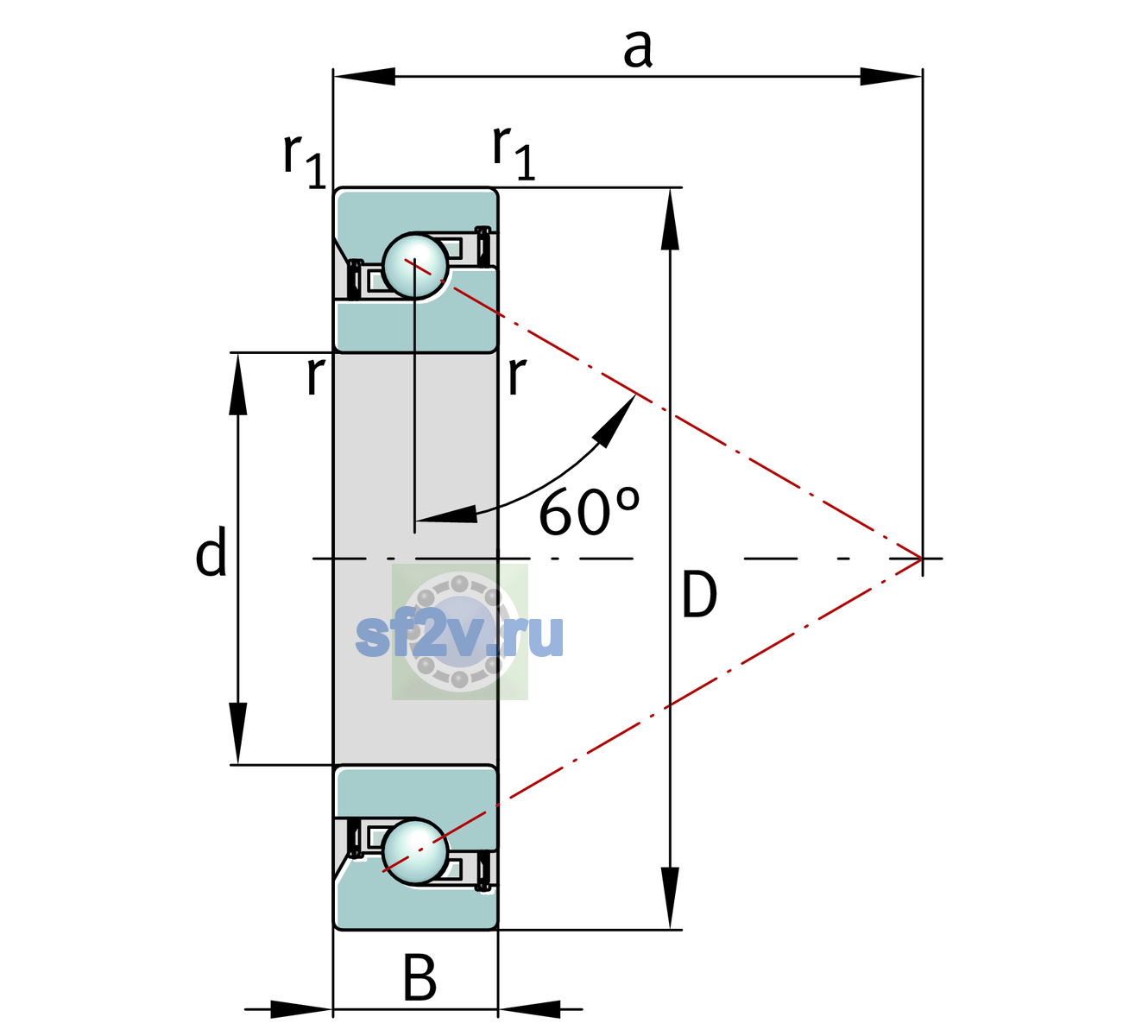 Схема подшипника 7602030-2RS-TVP