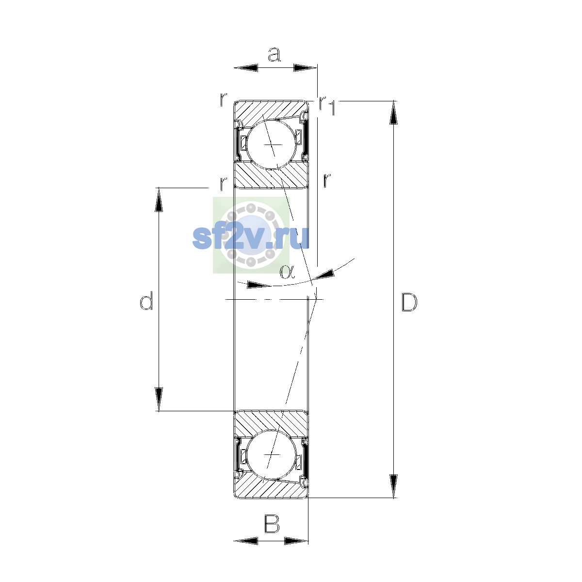 Схема подшипника B7000-C-2RSD-T-P4S-UL