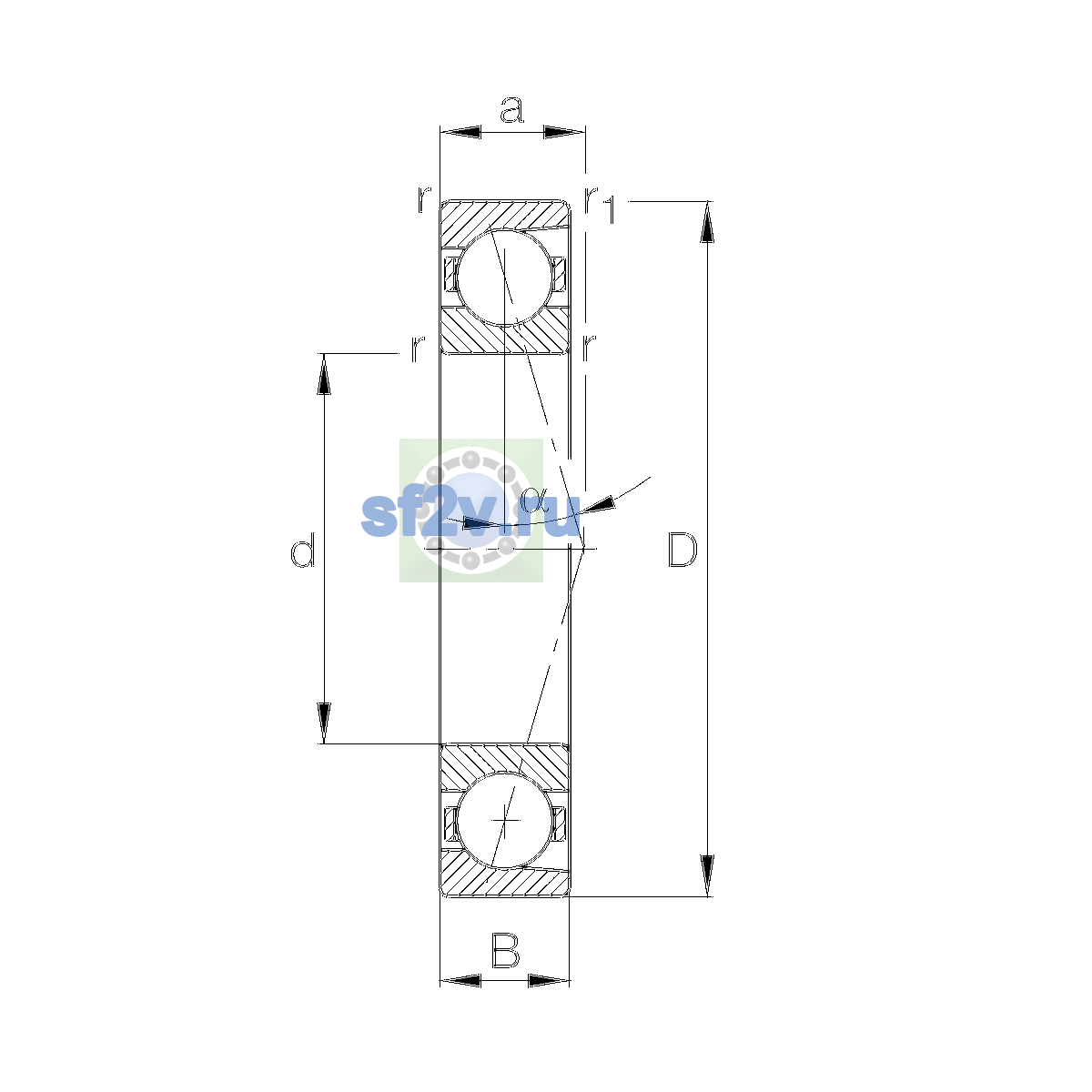 Схема подшипника B7000-E-T-P4S-UL