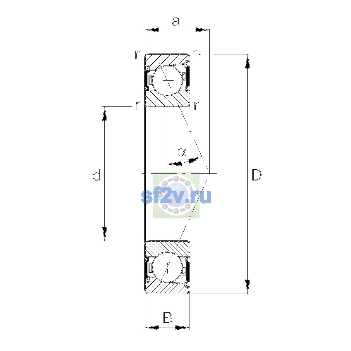 Схема подшипника B7001-E-2RSD-T-P4S-UL