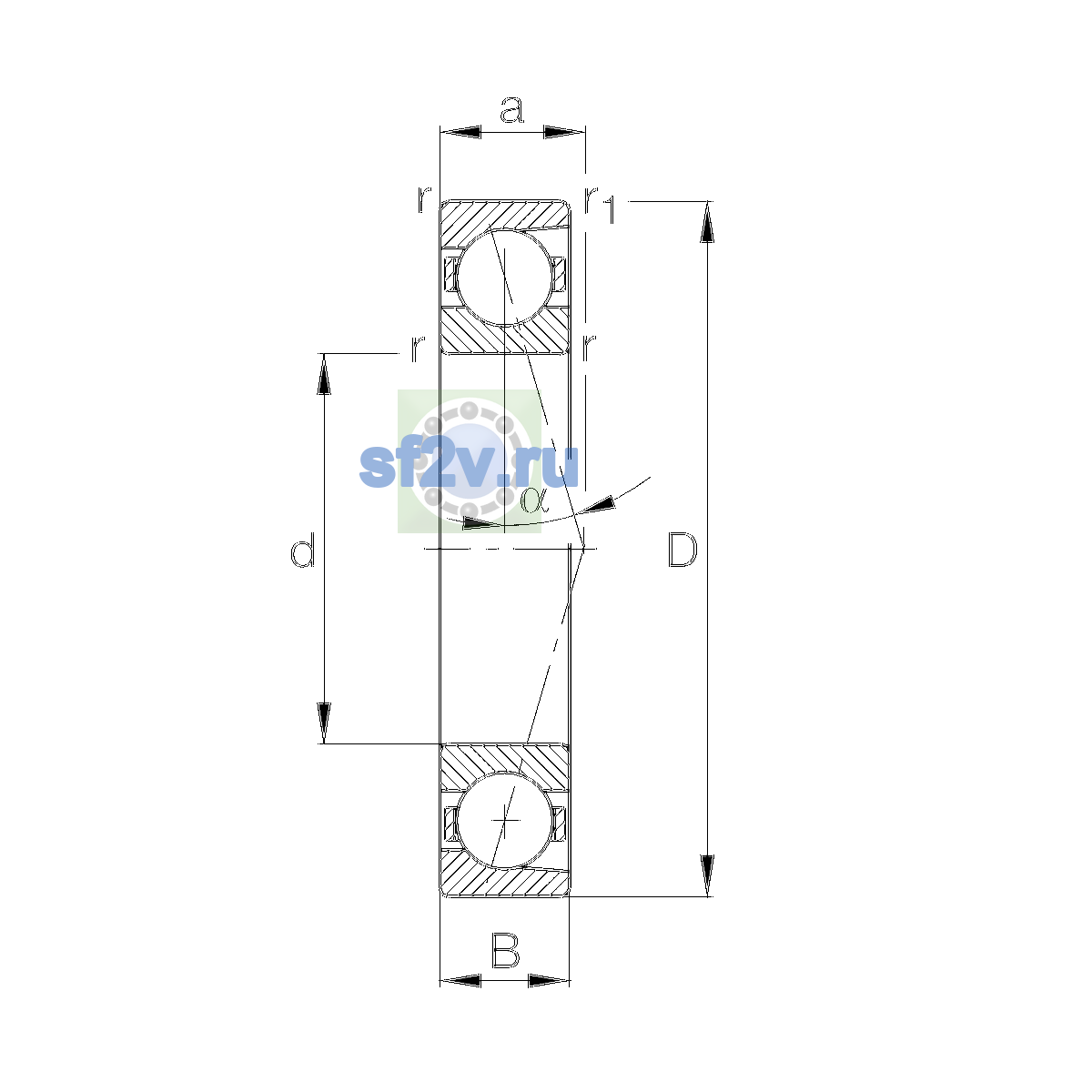 Схема подшипника B7001-E-T-P4S-UL