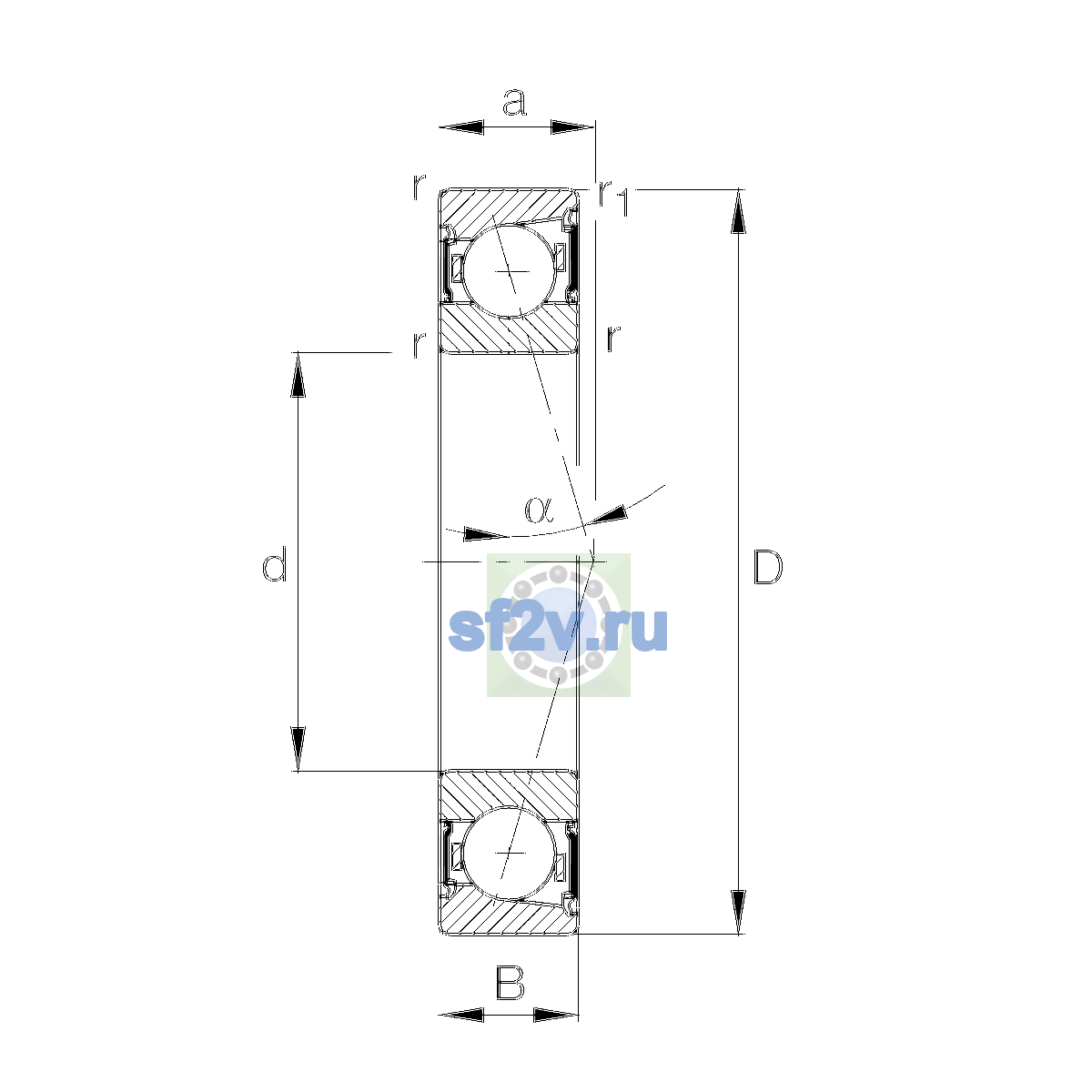Схема подшипника B7002-C-2RSD-T-P4S-UL