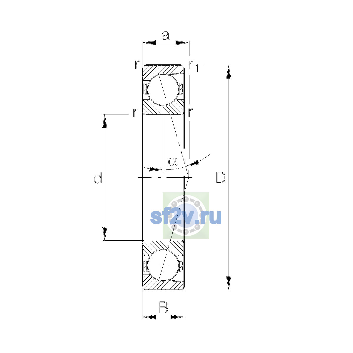 Схема подшипника B7002-C-T-P4S-UL