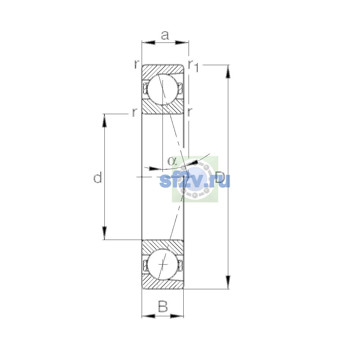 Схема подшипника B7002-E-T-P4S-UL
